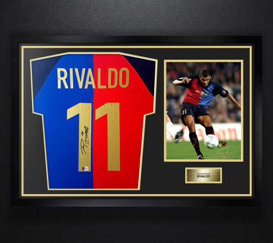 Rivaldo Signed FC Barcelona Nike Jersey Framed Beckett COA - Photo of frame