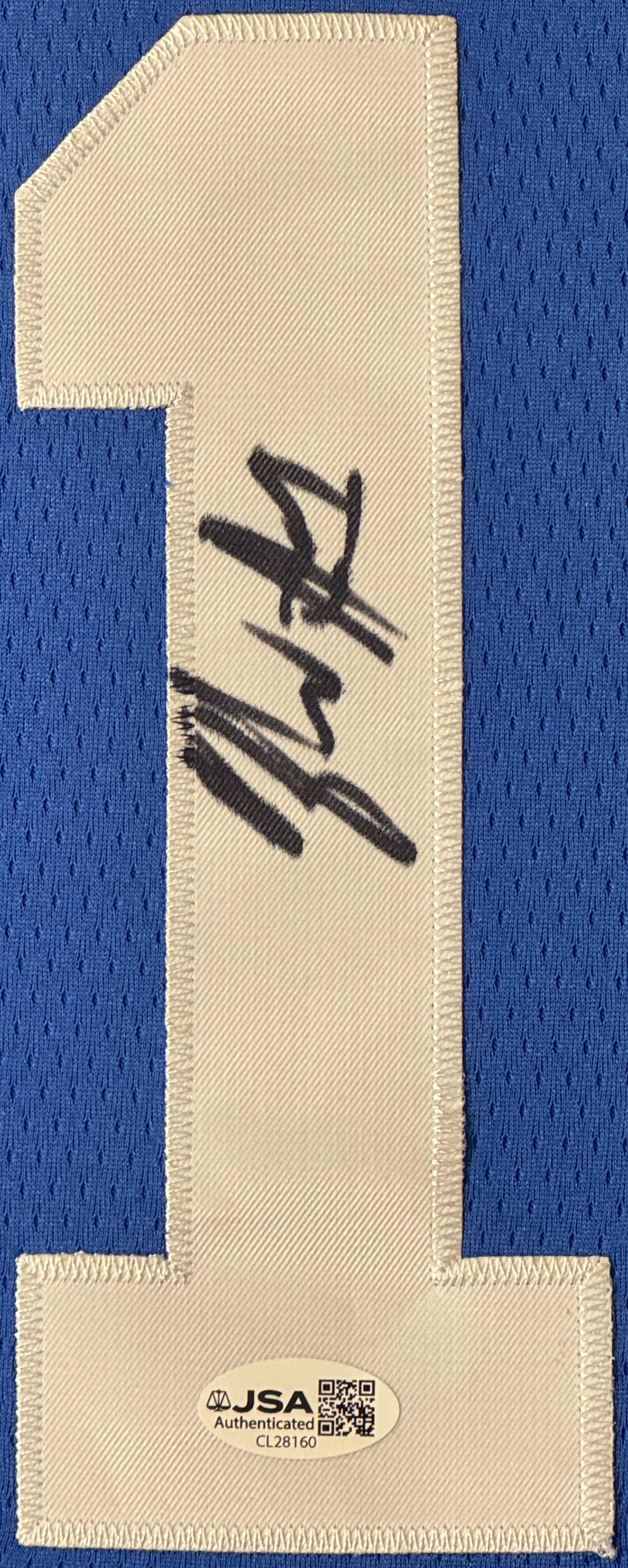 Zion Williamson Signed Duke Blue Devils Nike Jersey Framed JSA COA - Close up of Number