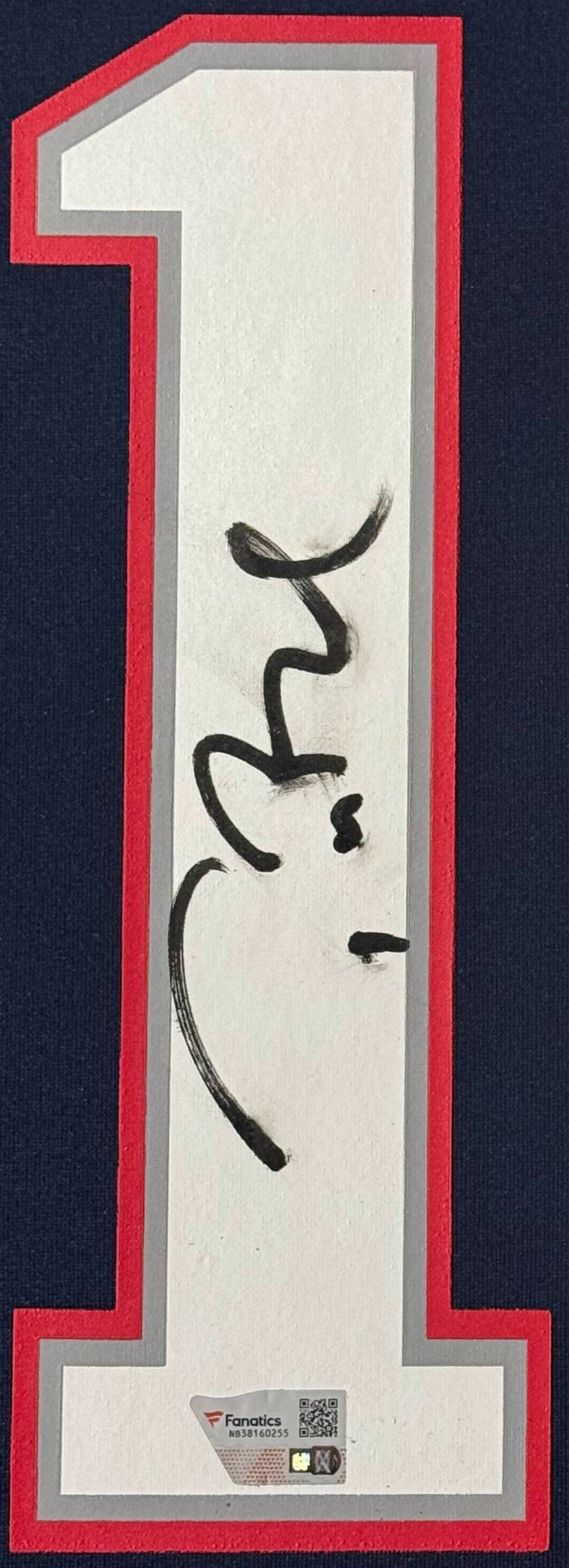 Tom Brady Signed New England Patriots Nike Jersey Framed Fanatics COA - Close up of Number