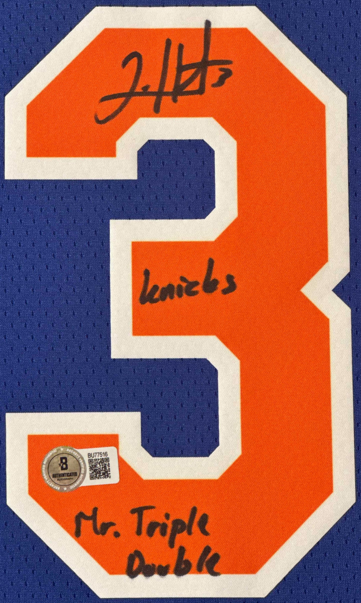 Josh Hart Signed New York Knicks Nike Jersey Framed Beckett COA INSCRIBED - Close up of Number