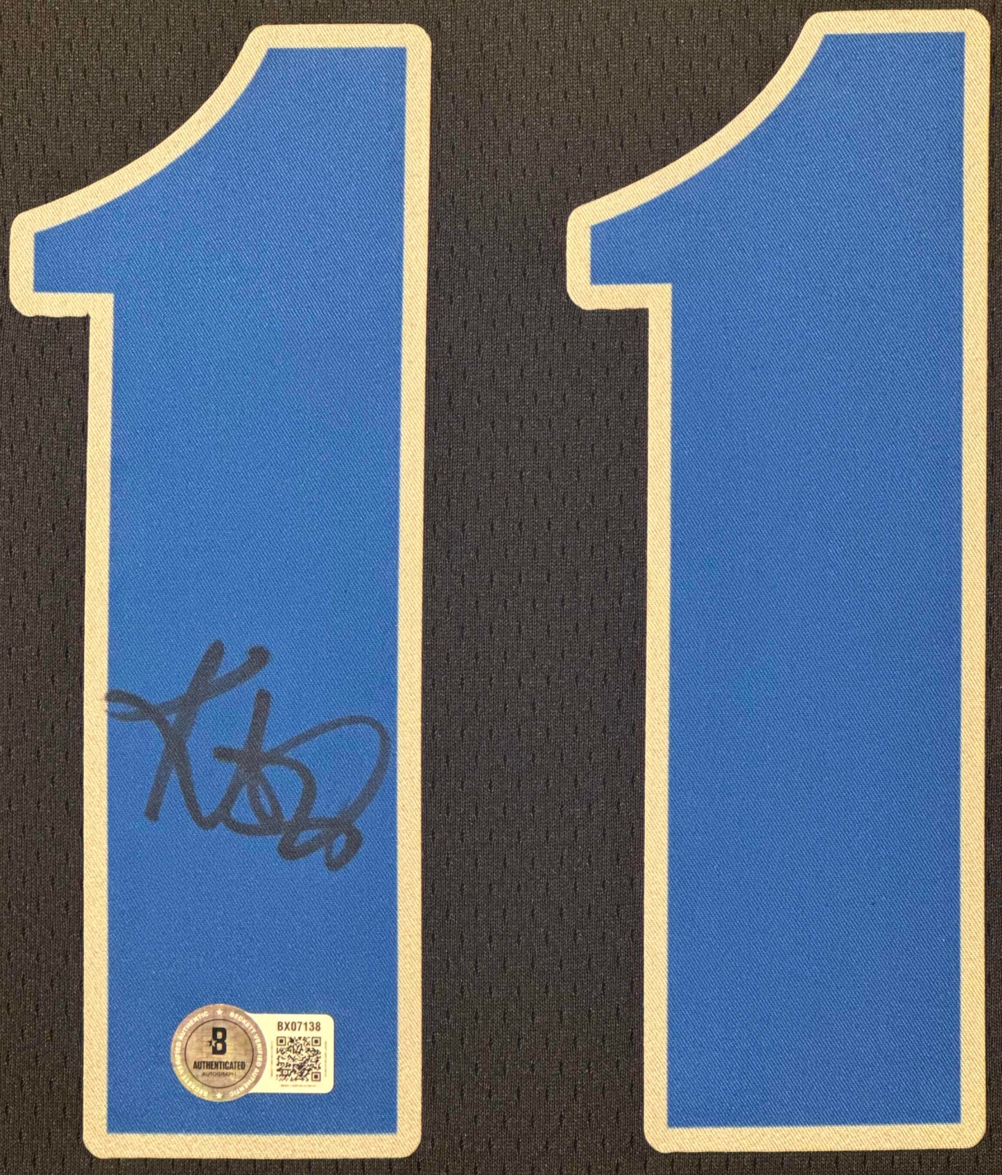 Kyrie Irving Signed Dallas Mavericks Nike Jersey Framed Beckett COA - Close up of Number