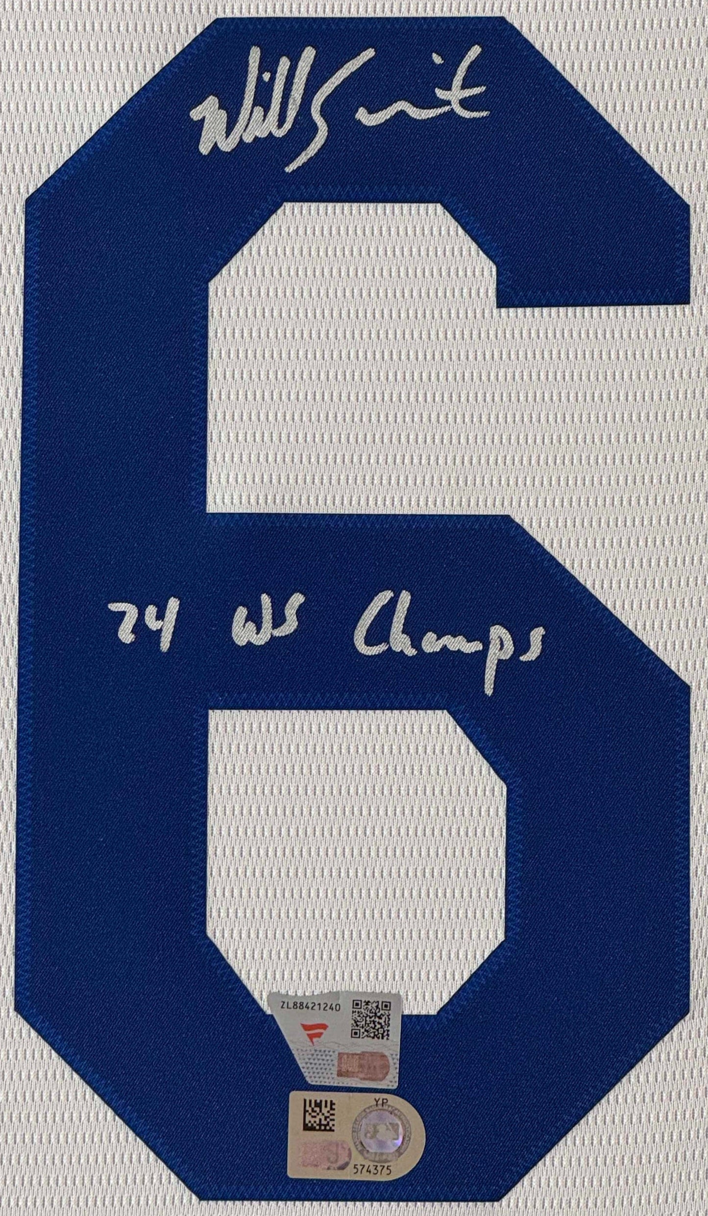 Will Smith Signed Los Angeles Dodgers Nike Jersey Framed Fanatics & MLB COA INSCRIBED - Close up of Number