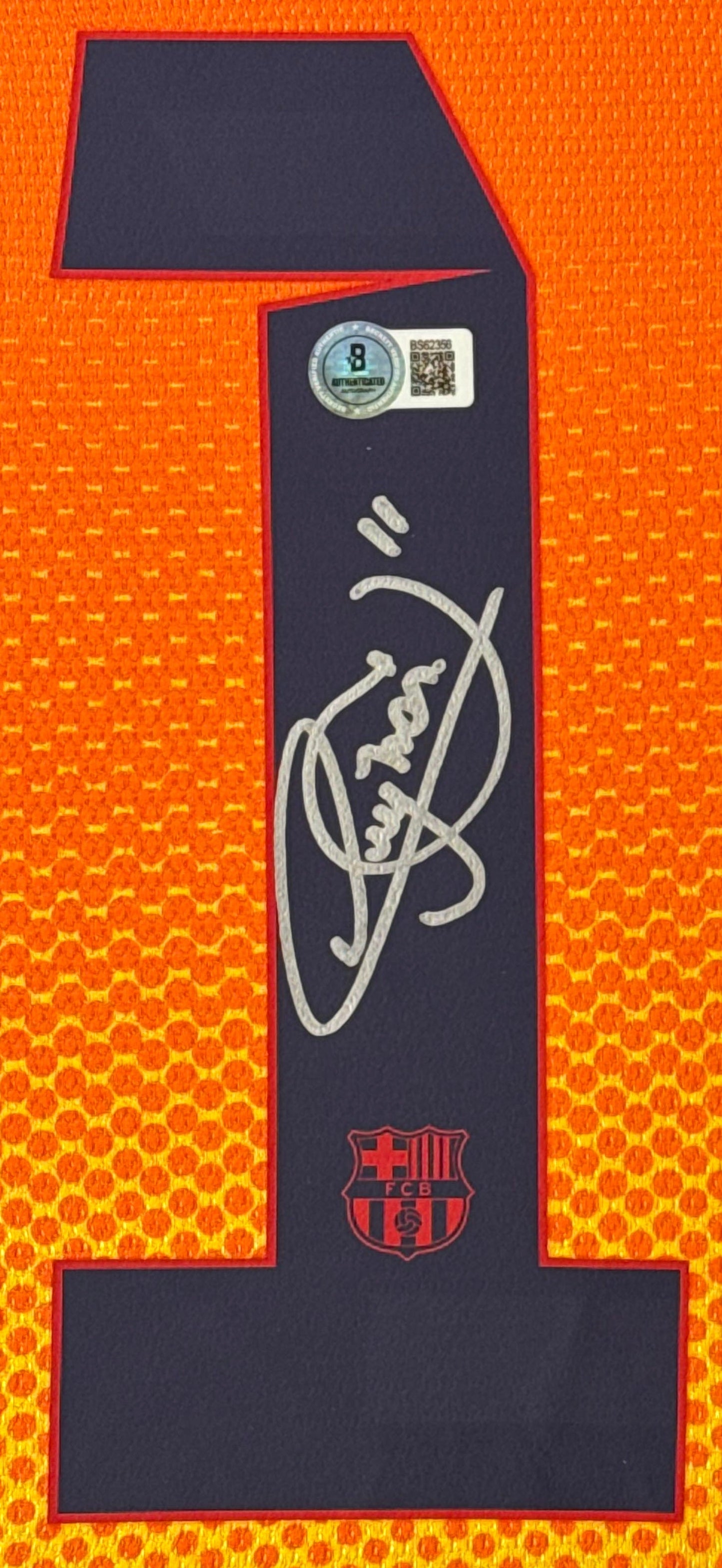 Neymar Jr Signed FC Barcelona Nike Jersey Framed Beckett COA - Close up of Number