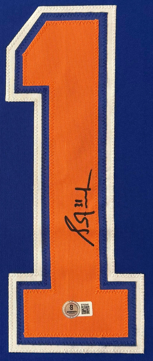 Grant Fuhr Signed Edmonton Oilers Jersey Framed Beckett COA - Close up of Number