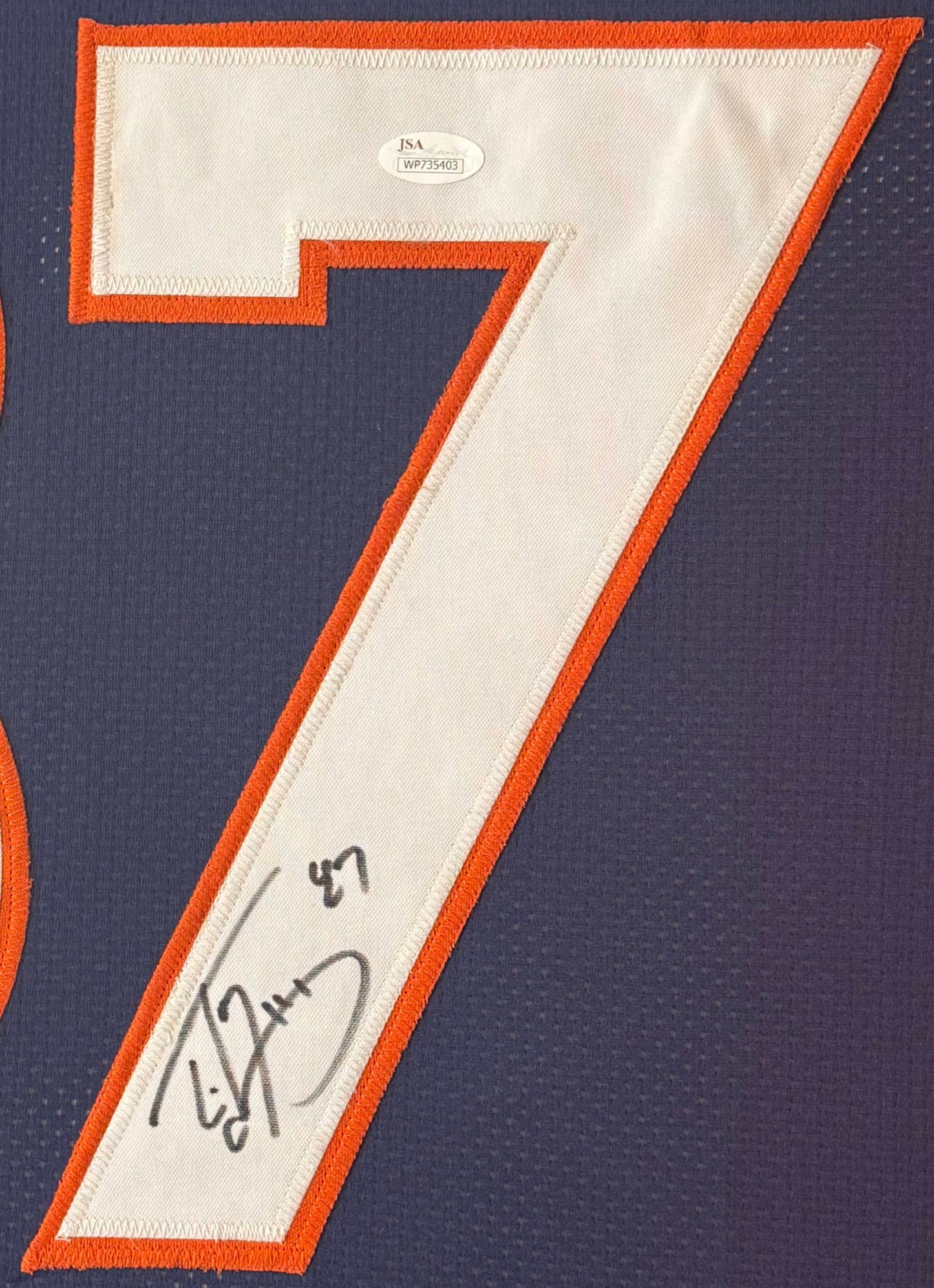 Ed McCaffrey Signed Denver Broncos Jersey Framed JSA COA - Close up of Number