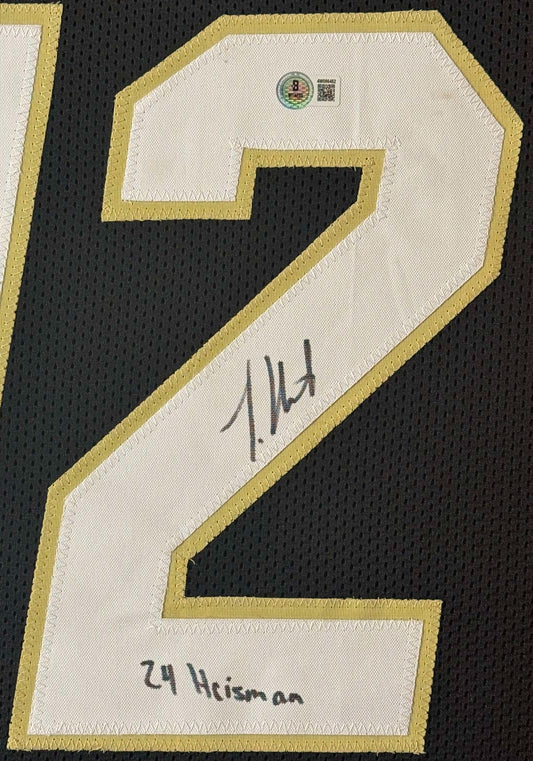 Travis Hunter Signed Colorado Buffaloes Jersey Framed Beckett COA INSCRIBED - Close up of Number