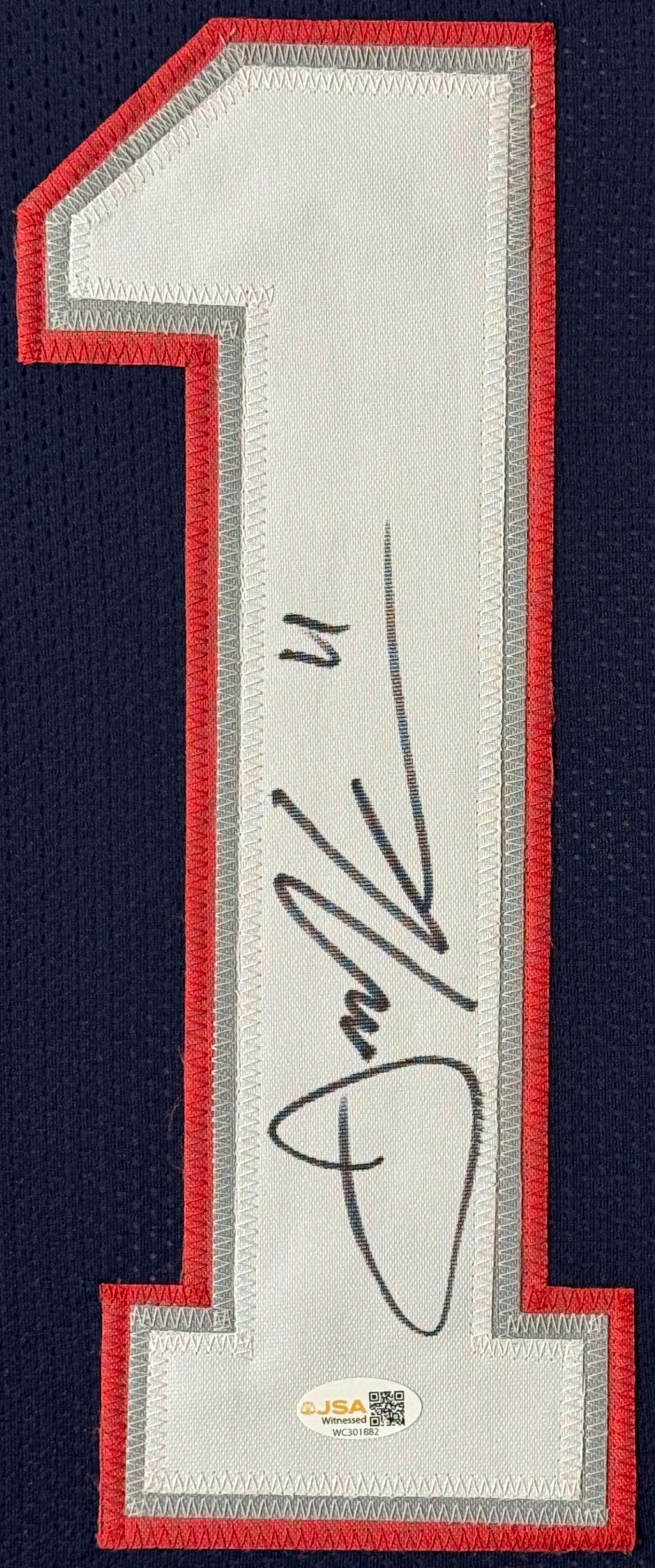 Julian Edelman Signed New England Patriots Jersey Framed JSA COA - Close up of Number