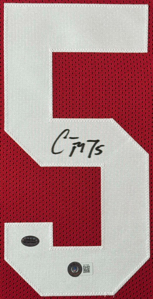 Christian McCaffrey Signed Stanford Cardinals Jersey Framed Beckett & McCaffrey Holograms COA - Close up of Number