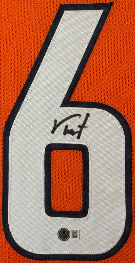 Troy Franklin Signed Denver Broncos Jersey Framed Beckett COA - Close up of Number