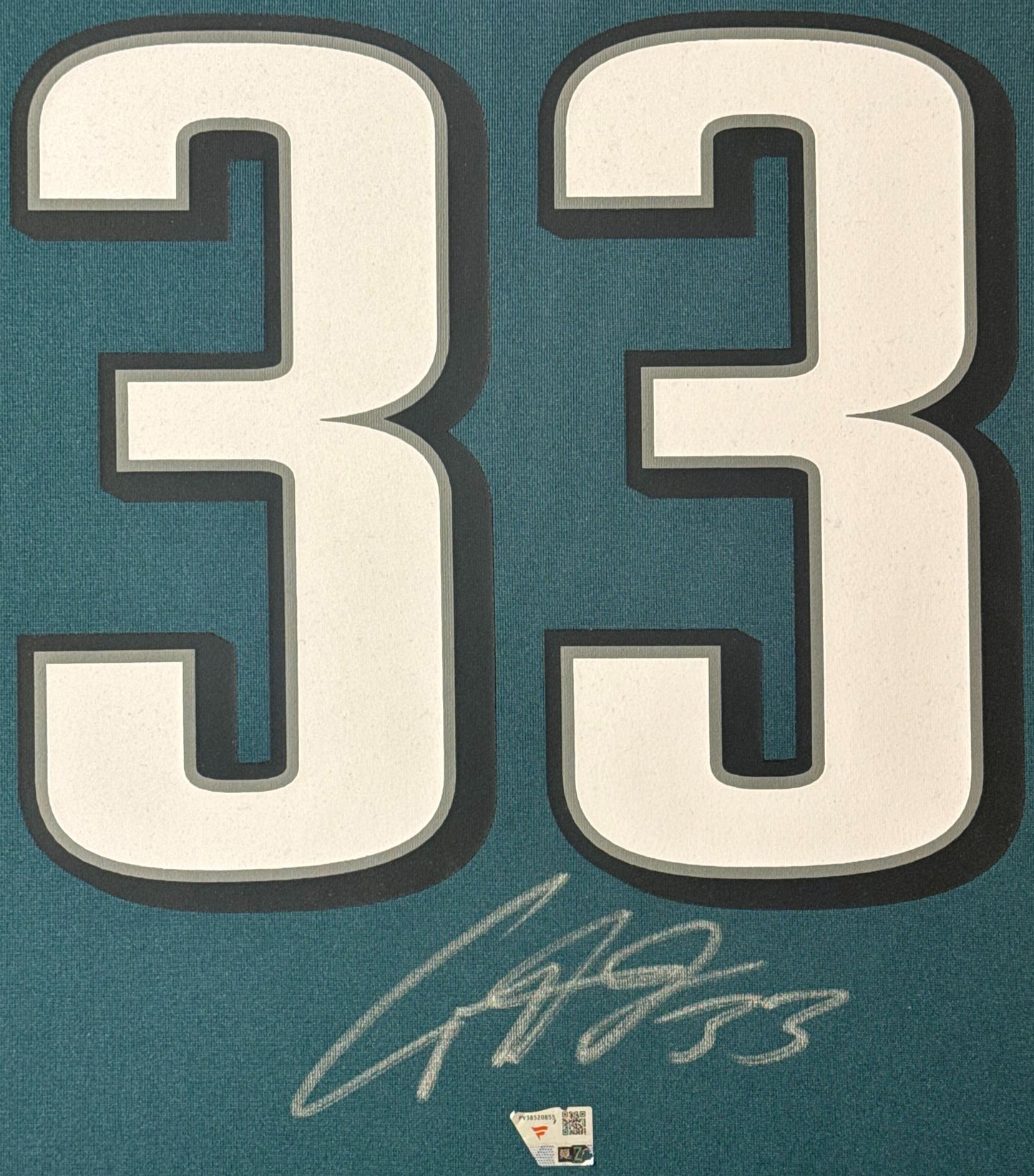 Cooper DeJean Signed Philadelphia Eagles Nike Jersey Framed Fanatics COA - Close up of Number