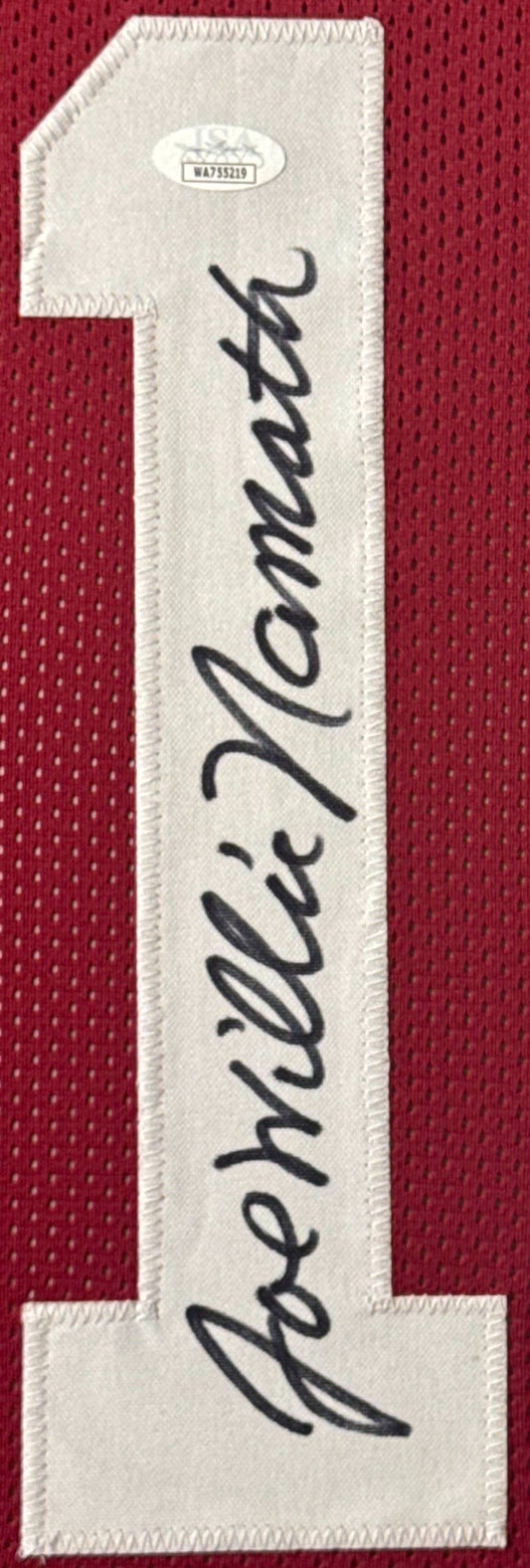Joe Namath Signed Alabama Crimson Tide Jersey Framed JSA COA - Close up of Number