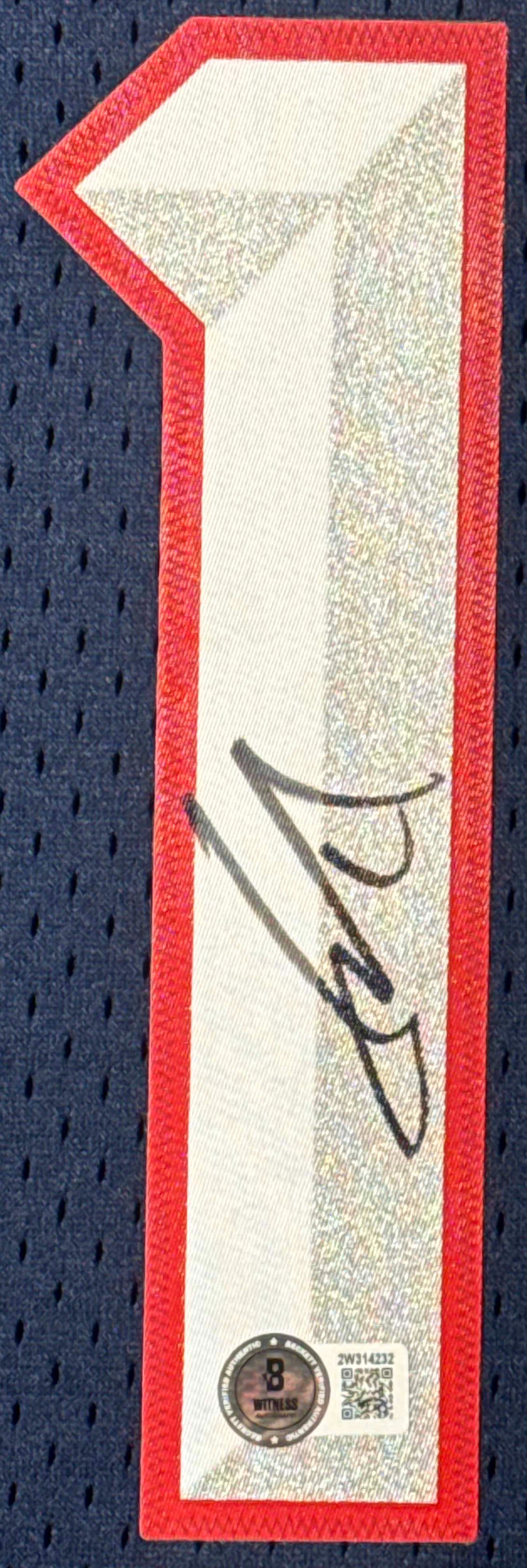 Yao Ming Signed Houston Rockets Mitchell & Ness Jersey Framed Beckett COA - Close up of Number