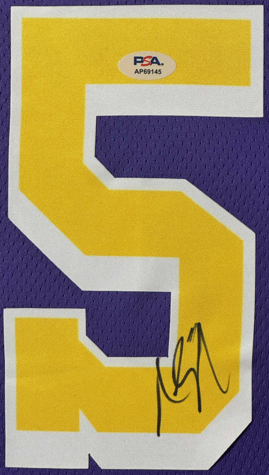 Austin Reaves Signed Los Angeles Lakers Nike Jersey Framed PSA COA - Close up of Number