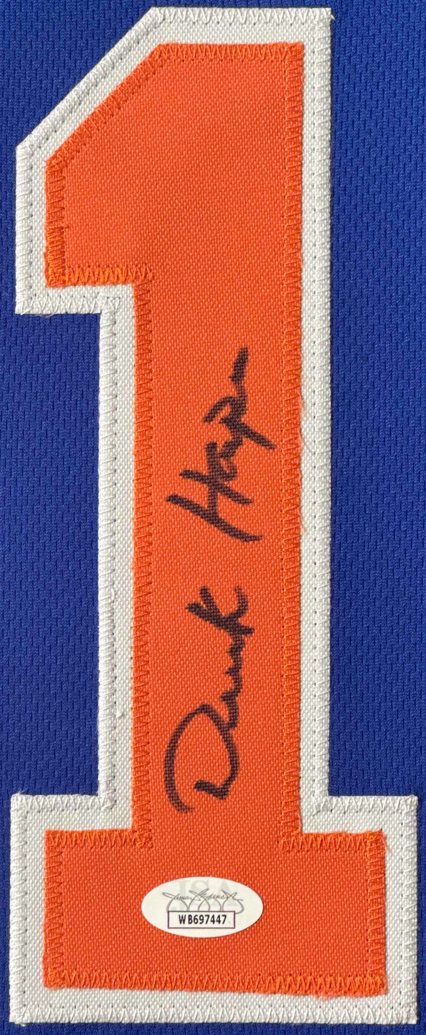 Derek Harper Signed New York Knicks Jersey Framed JSA COA - Close up of Number