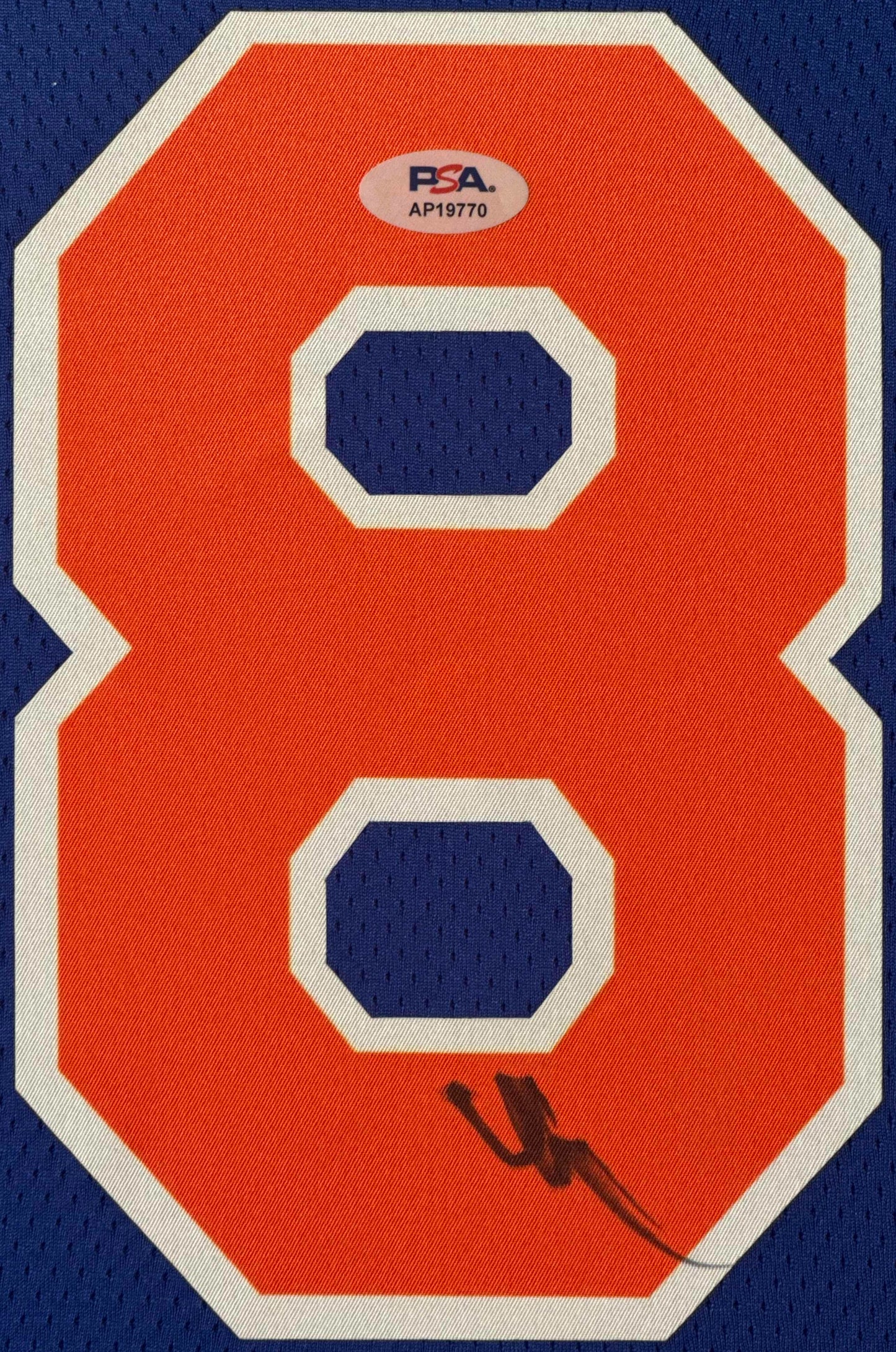 OG Anunoby Signed New York Knicks Nike Jersey Framed PSA COA - Close up of Number