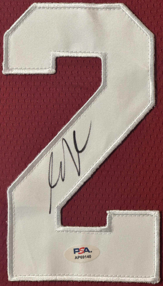 Austin Reaves Signed Oklahoma Sooners Jersey Framed PSA COA - Close up of Number