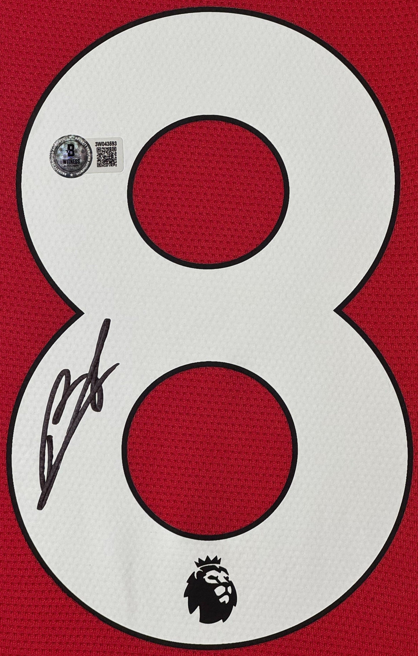Bruno Fernandes Signed Manchester United Adidas Jersey Framed Beckett COA - Close up of Number