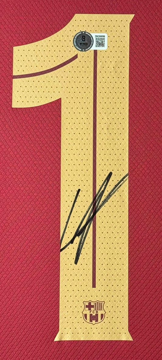 Lamine Yamal Signed FC Barcelona Nike Jersey Framed Beckett COA - Close up of Number