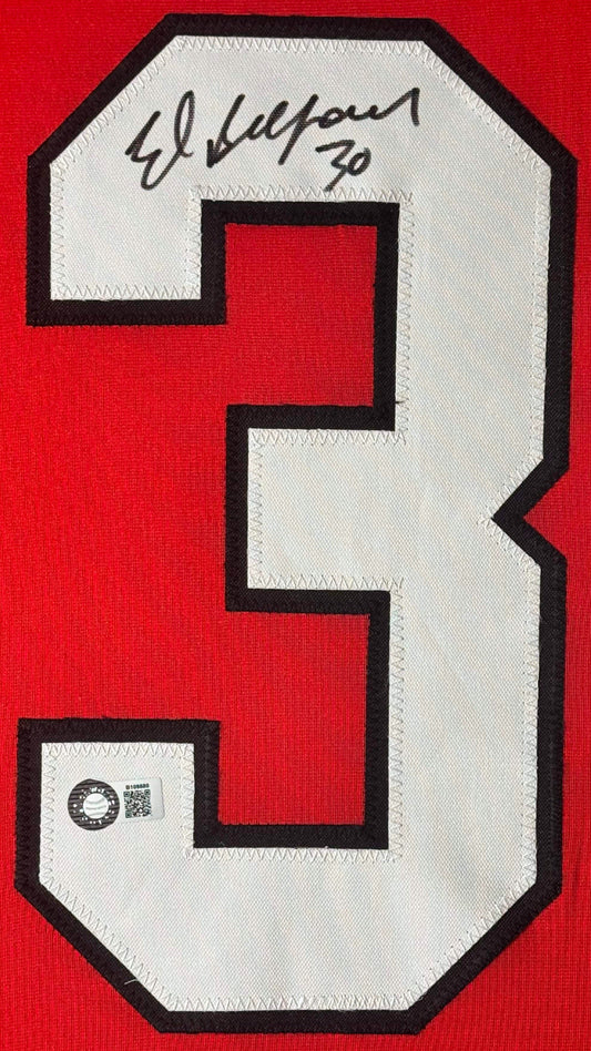 Ed Belfour Signed Chicago Blackhawks Jersey Framed Schwartz COA - Close up of Number