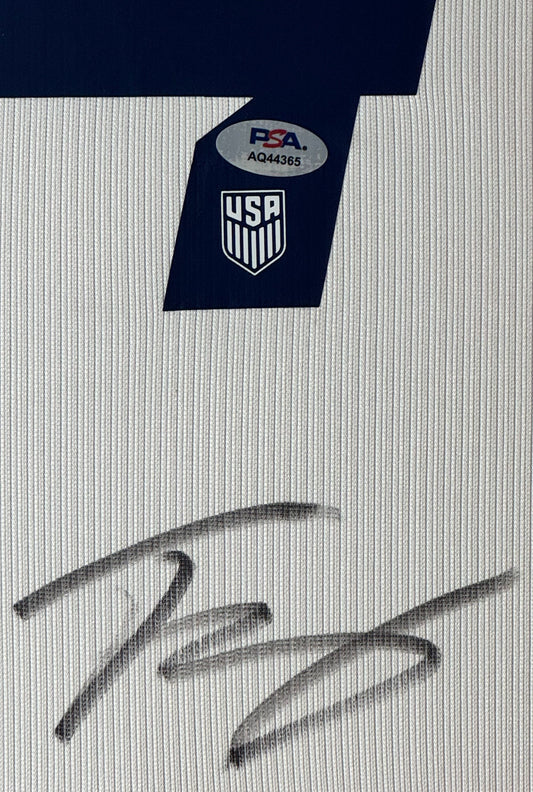 Tyler Adams Signed United States of America Nike Jersey Framed PSA COA - Close up of Number