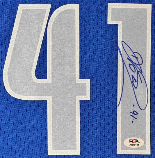 Dirk Nowitzki Signed Dallas Mavericks Mitchell & Ness Jersey Framed PSA COA - Close up of Number
