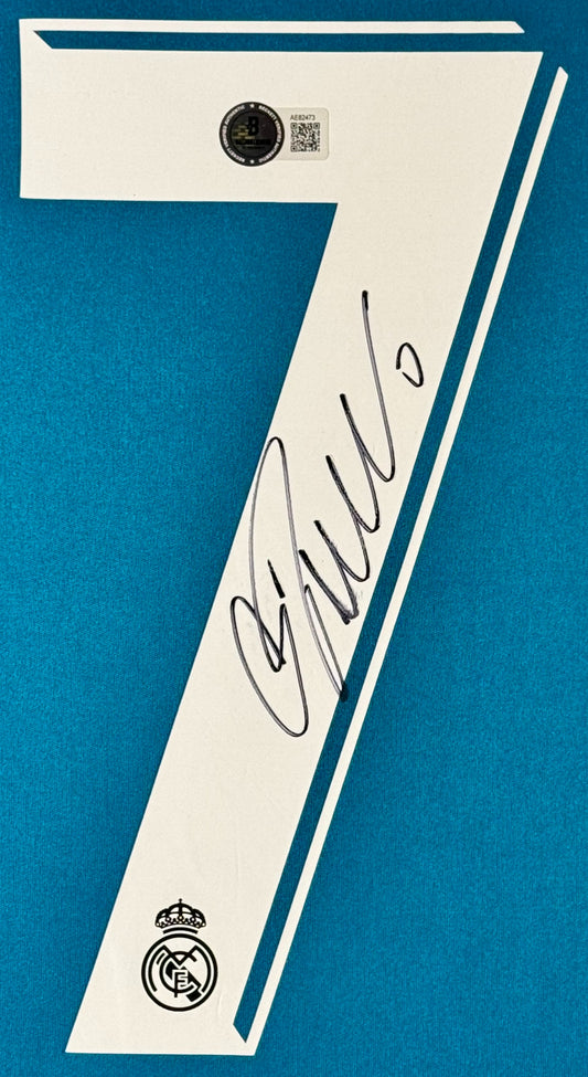 Cristiano Ronaldo Signed Real Madrid Adidas Jersey Framed Beckett LOA & COA - Close up of Number