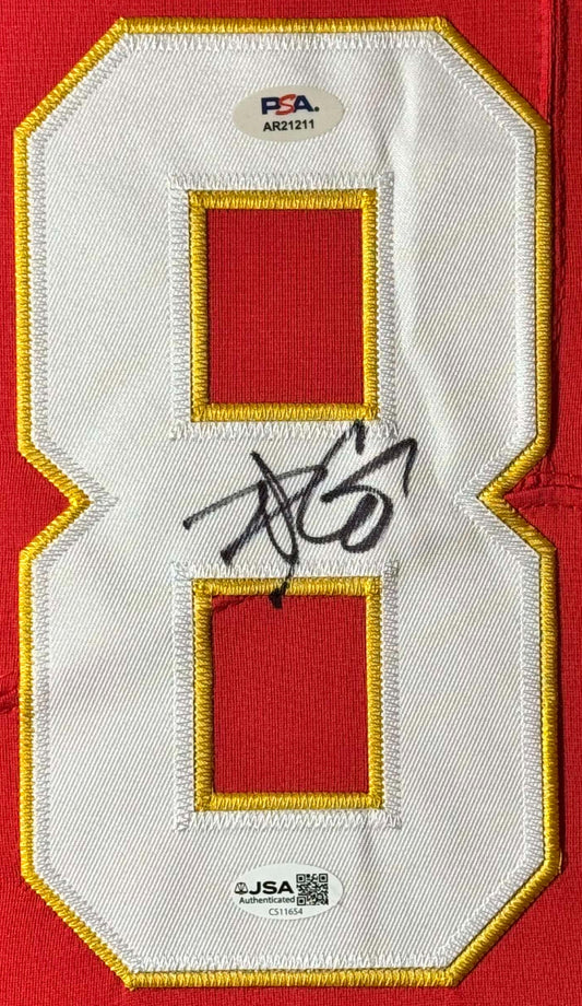 Travis Kelce Signed Kansas City Chiefs Nike Jersey Framed PSA & JSA COA - Close up of Number