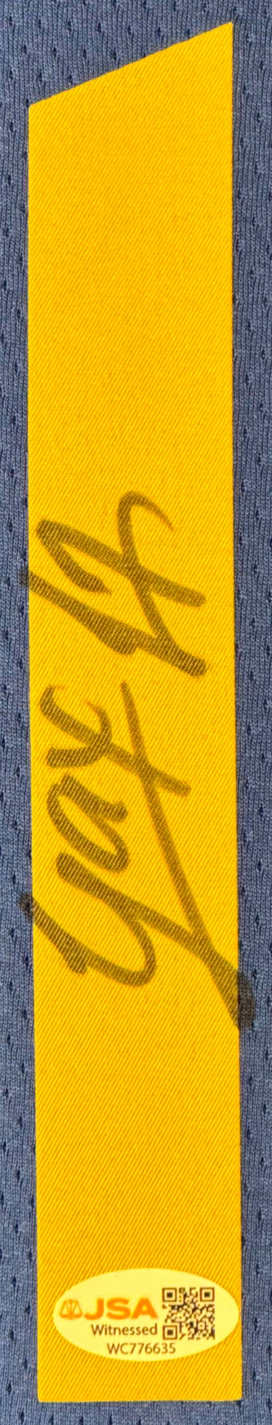 Yaxel Lendeborg Signed Golden State Warriors Nike Jersey Framed JSA COA - Close up of Number