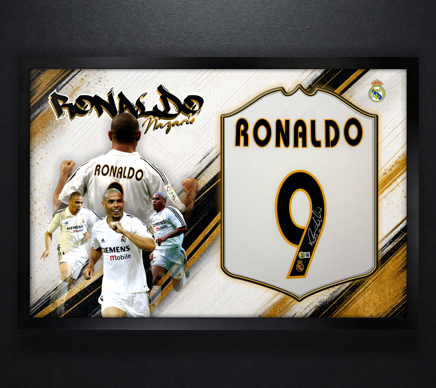 Ronaldo Nazario Signed Real Madrid Adidas Jersey Framed Beckett COA - Photo of frame