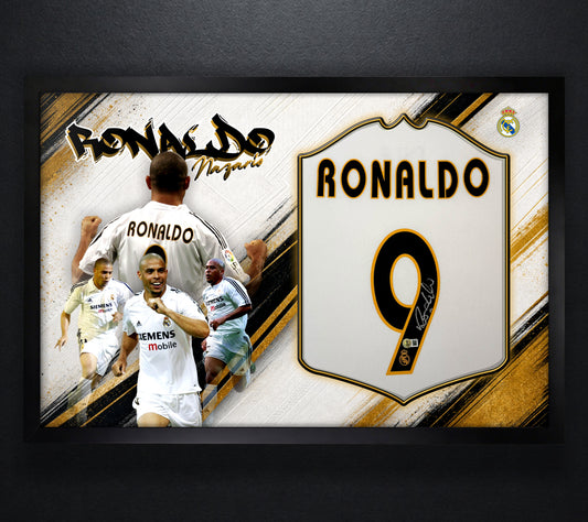 Ronaldo Nazario Signed Real Madrid Adidas Jersey Framed Beckett COA - Photo of frame