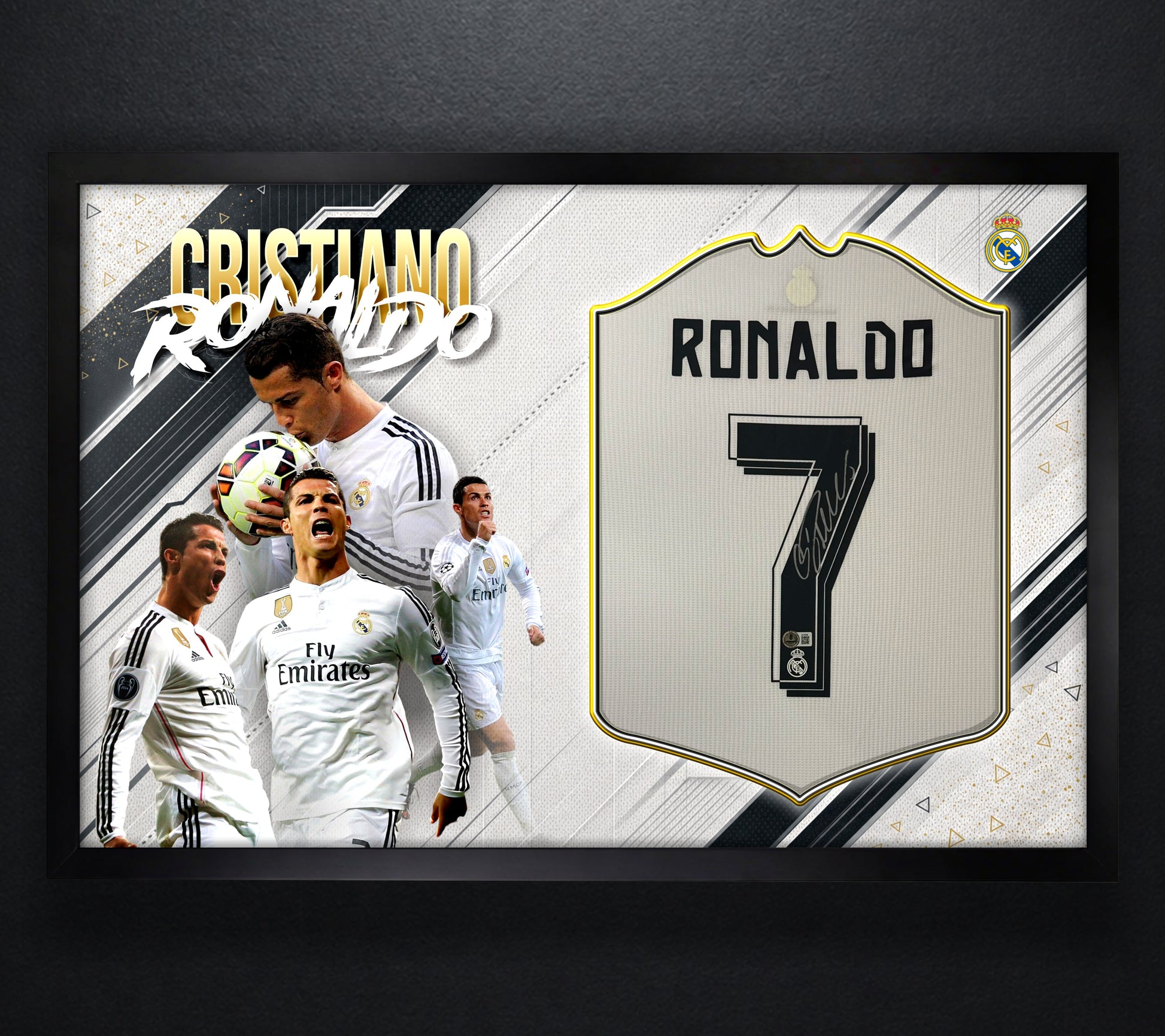 Cristiano Ronaldo Signed Real Madrid Adidas Jersey Framed Beckett LOA & COA - Photo of frame