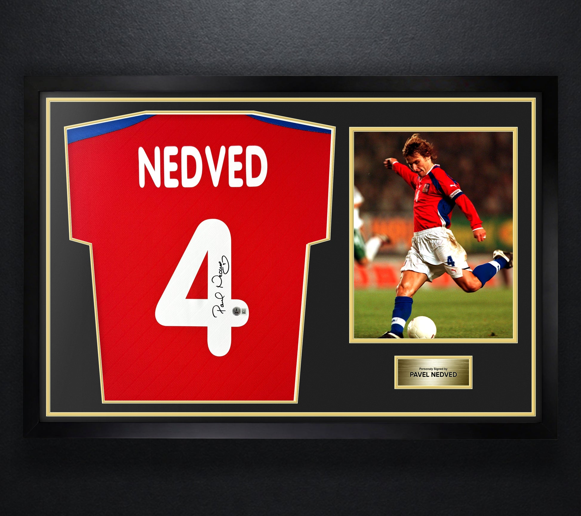 Pavel Nedved Signed Czech Republic Puma Jersey Framed Beckett COA - Photo of frame
