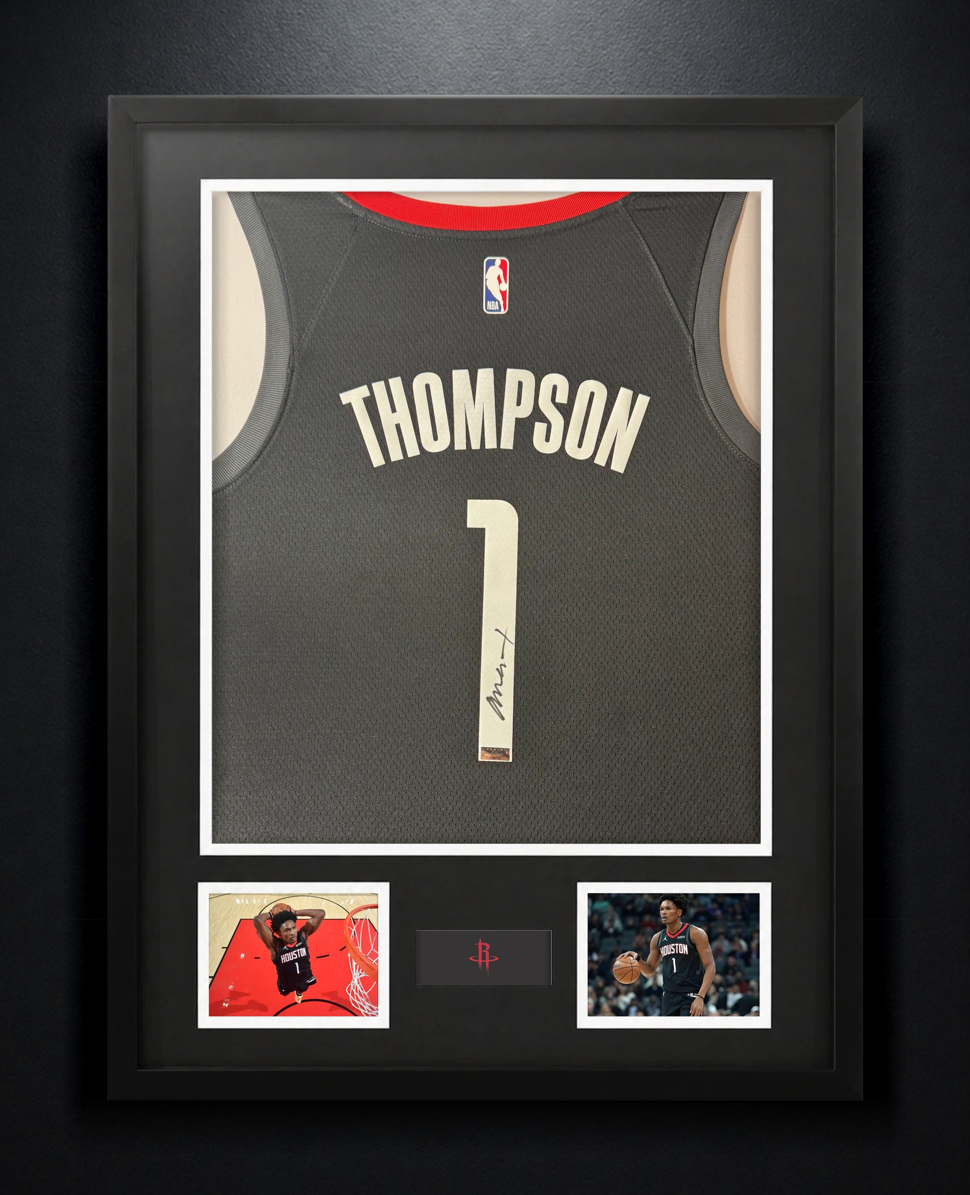 Amen Thompson Signed Houston Rockets Nike Jersey Framed Panini COA - Photo of frame