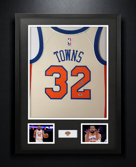 Karl-Anthony Towns Signed New York Knicks Nike Jersey Framed PSA COA - Photo of frame