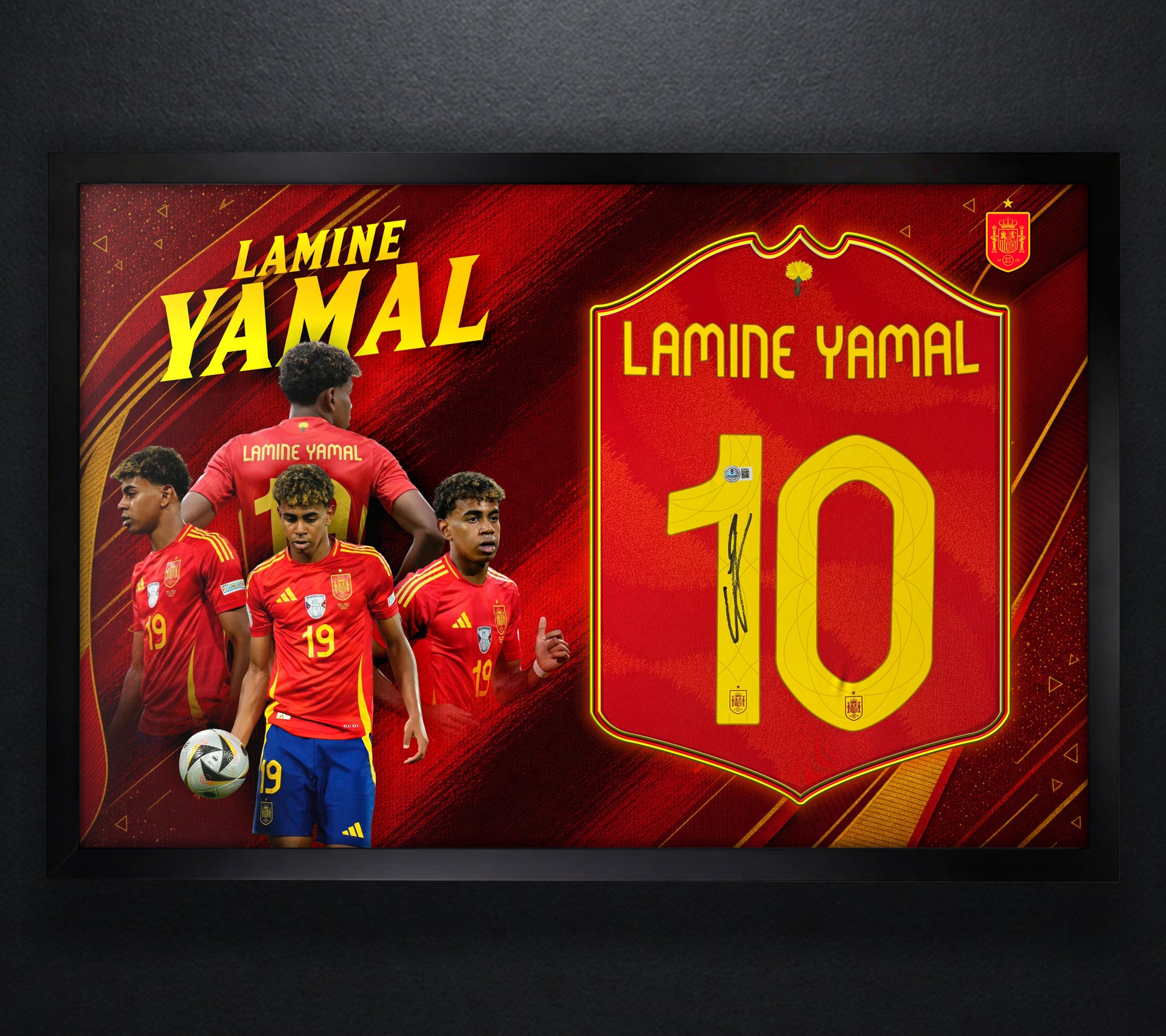Lamine Yamal Signed Spain Adidas Jersey Framed Beckett COA - Photo of frame