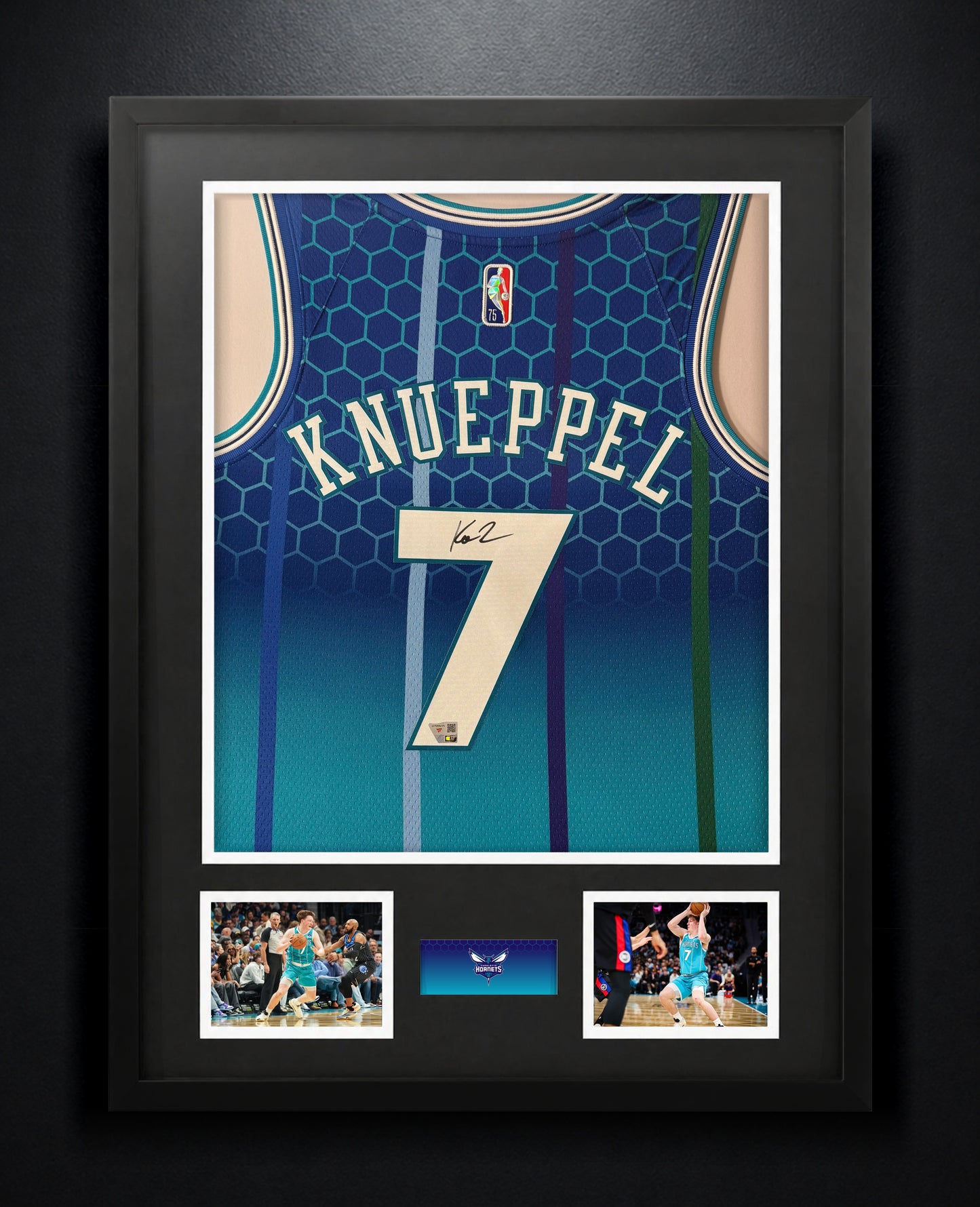 Kon Knueppel Signed Charlotte Hornets Nike Jersey Framed Fanatics COA - Photo of frame
