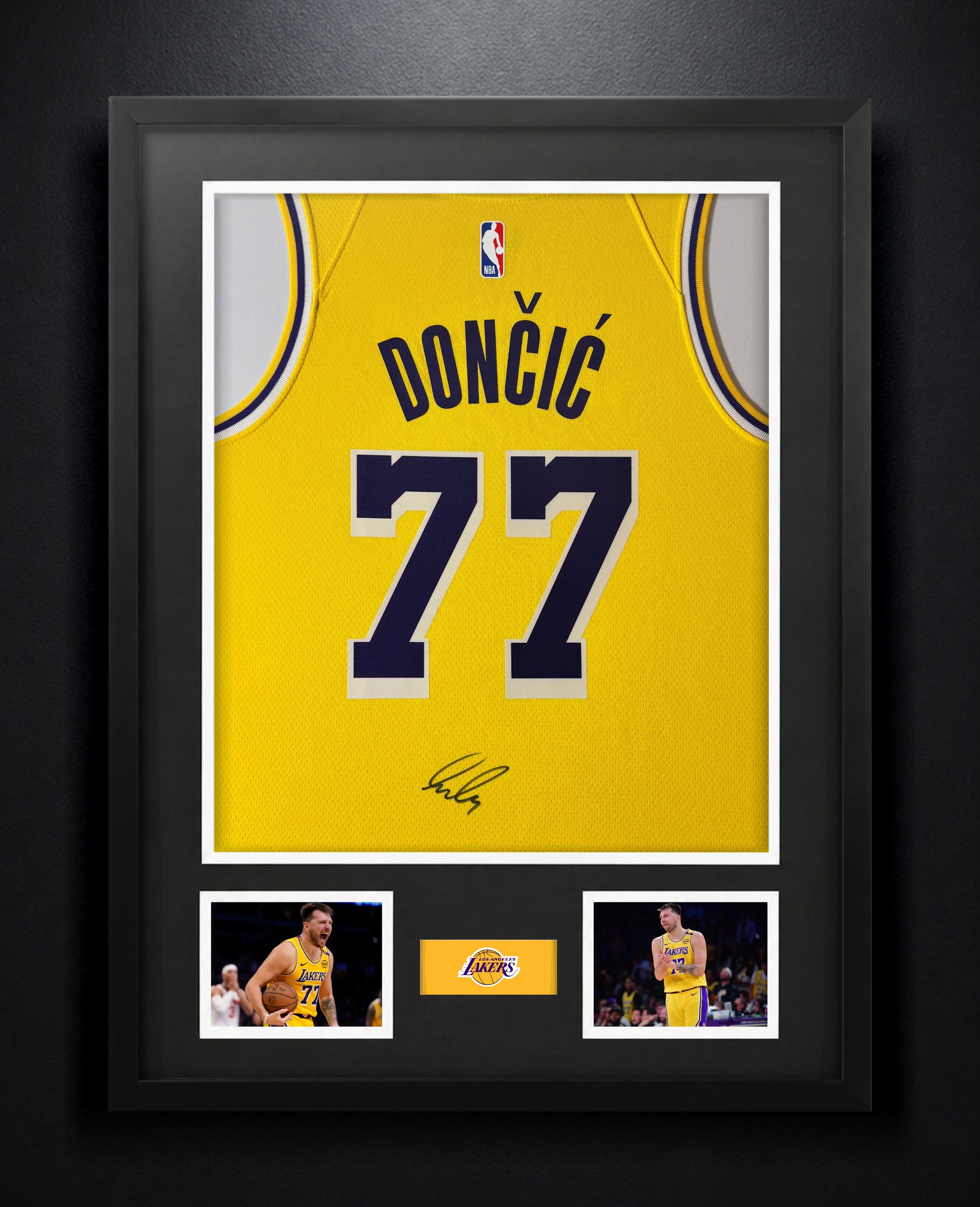 Luka Doncic Signed Los Angeles Lakers Nike Jersey Framed VIDEO PROOF + GRAD LOA - Photo of frame
