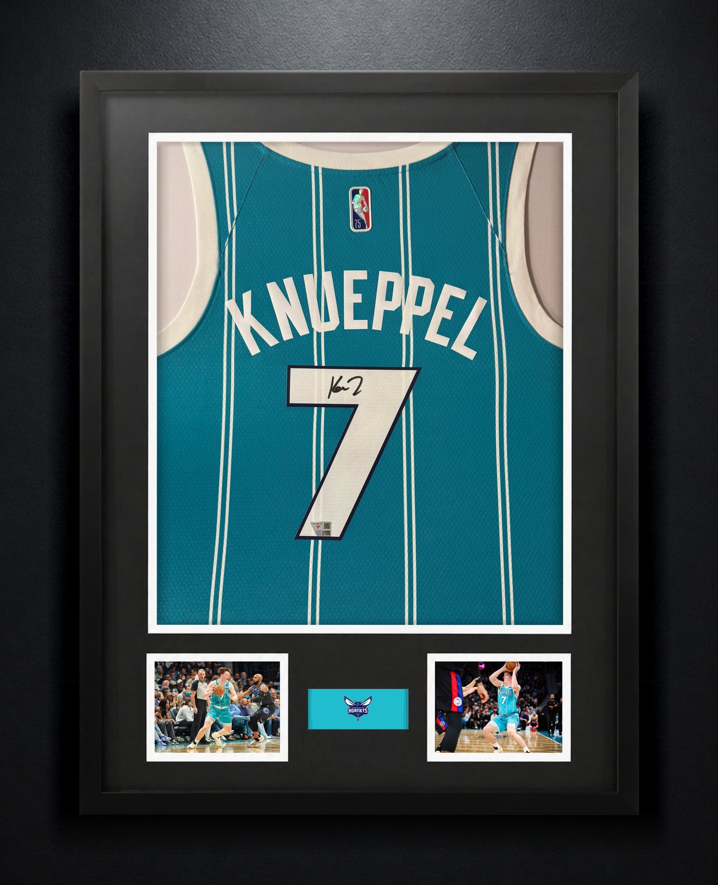 Kon Knueppel Signed Charlotte Hornets Nike Jersey Framed Fanatics COA - Photo of frame