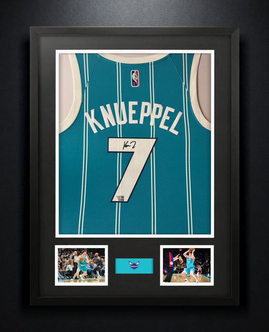 Kon Knueppel Signed Charlotte Hornets Nike Jersey Framed Fanatics COA - Photo of frame