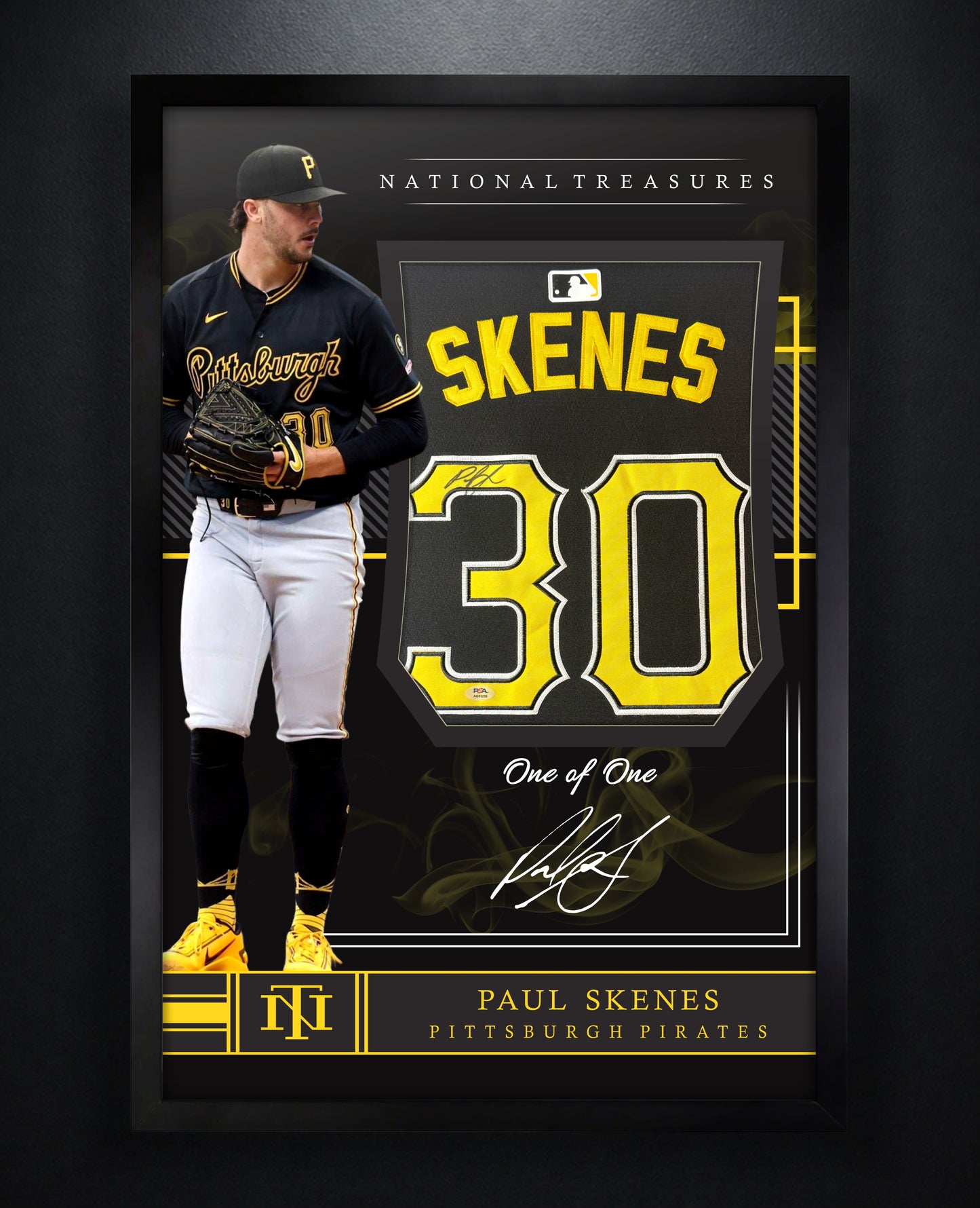Paul Skenes Signed Pittsburgh Pirates Nike Jersey Framed PSA COA - Close up of Number