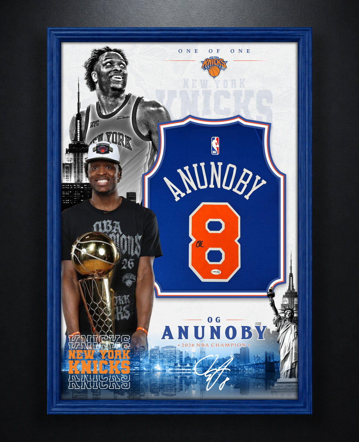 OG Anunoby Signed New York Knicks Nike Jersey Framed JSA COA - Photo of frame