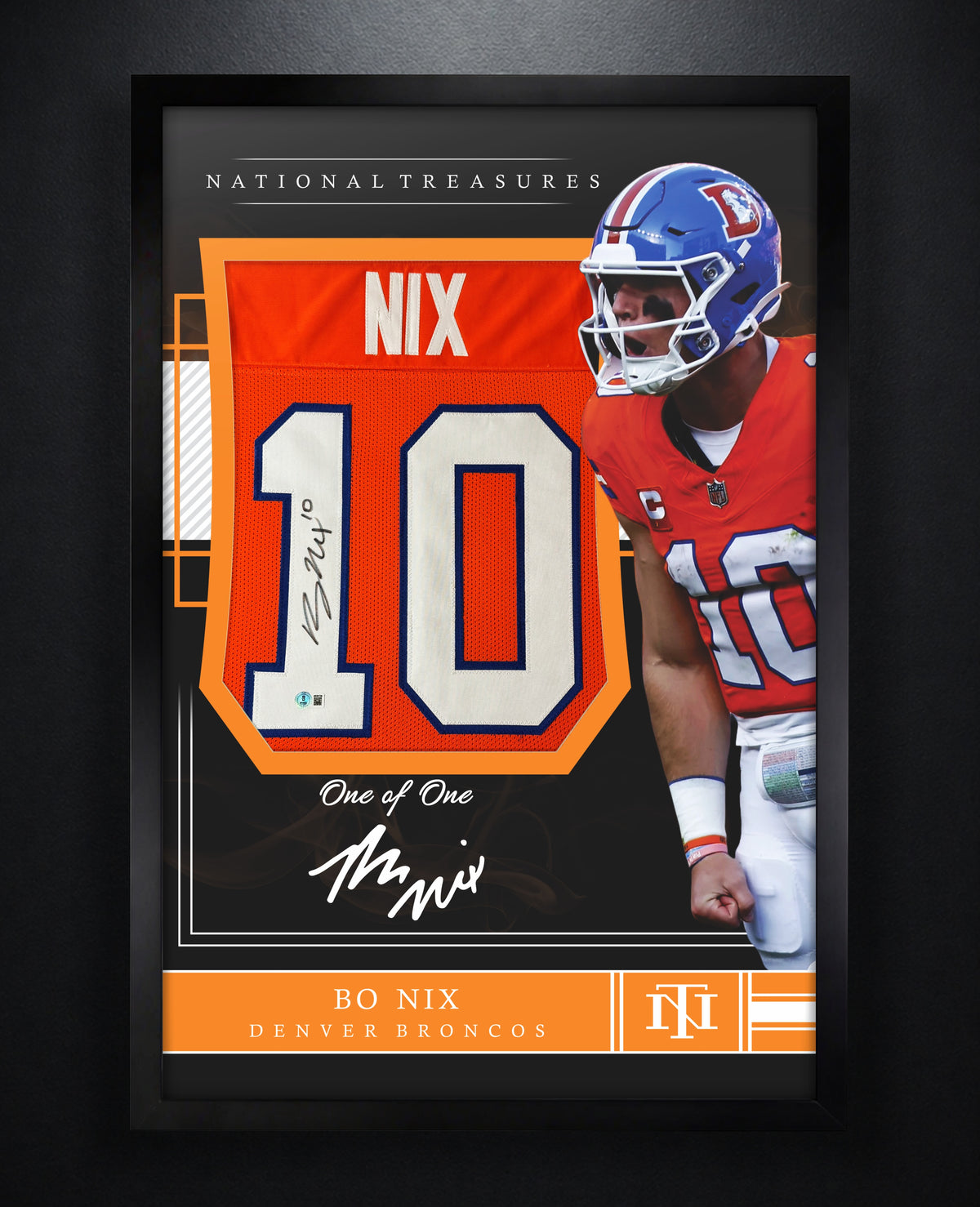 Bo Nix Signed Denver Broncos Jersey Framed Beckett COA - Photo of frame