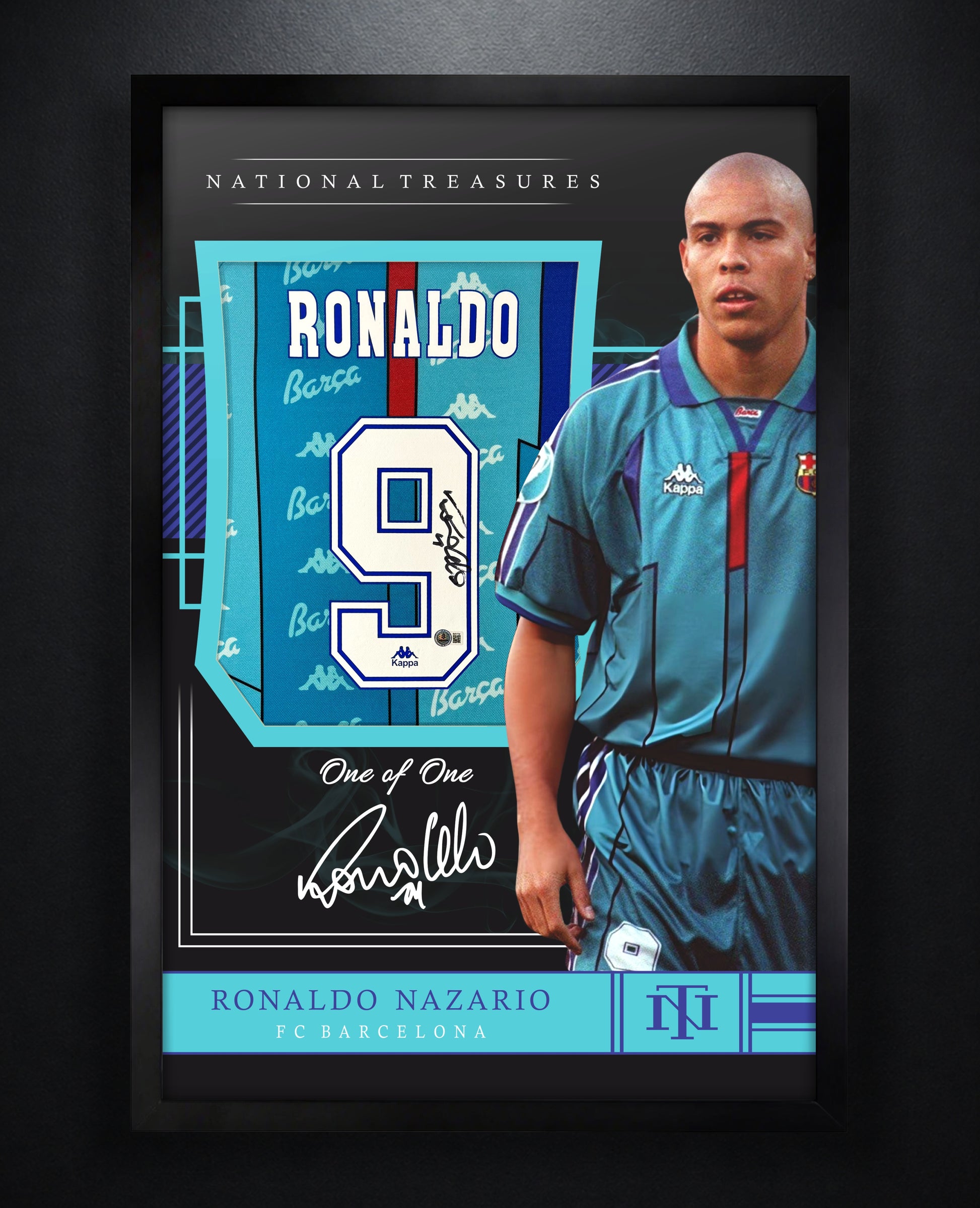 Ronaldo Nazario Signed FC Barcelona Kappa Jersey Framed Beckett COA - Photo of frame