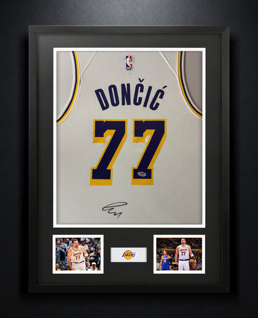 Luka Doncic Signed Los Angeles Lakers Nike Jersey Framed PSA COA - Photo of frame