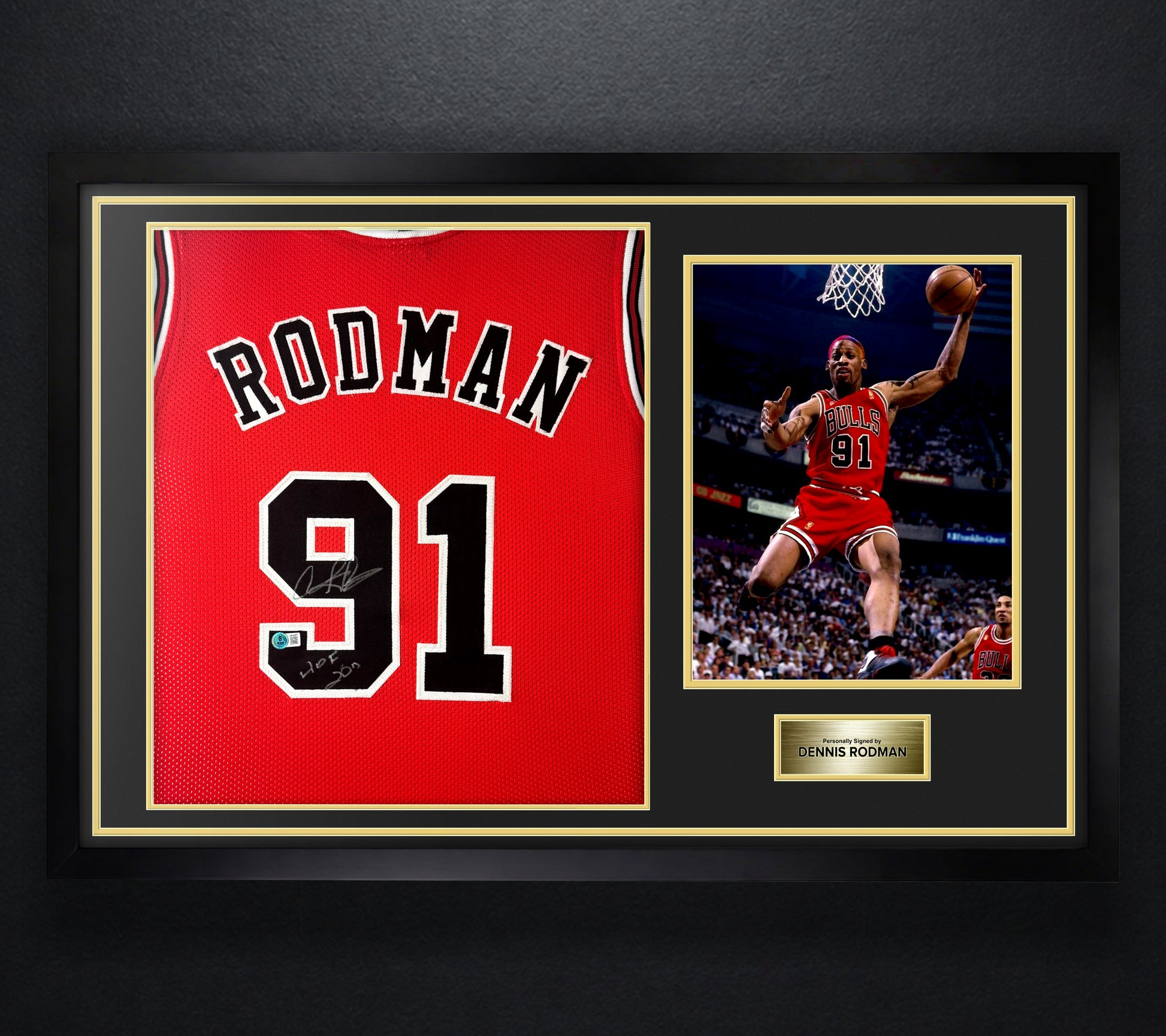 Dennis Rodman Signed Chicago Bulls Jersey Framed Beckett COA INSCRIBED - Photo of frame