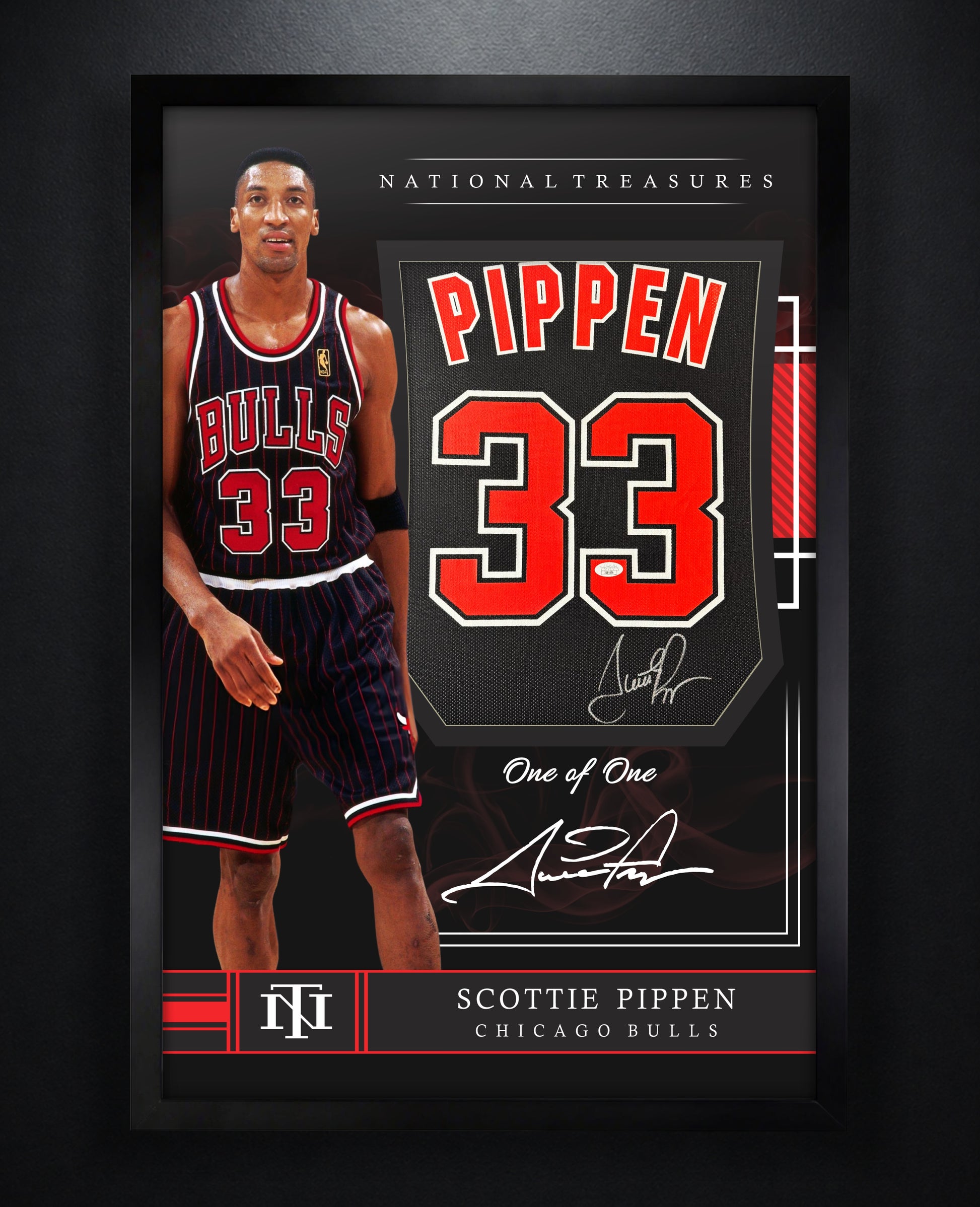 Scottie Pippen Signed Chicago Bulls Champion Jersey Framed JSA LOA & COA - Photo of frame