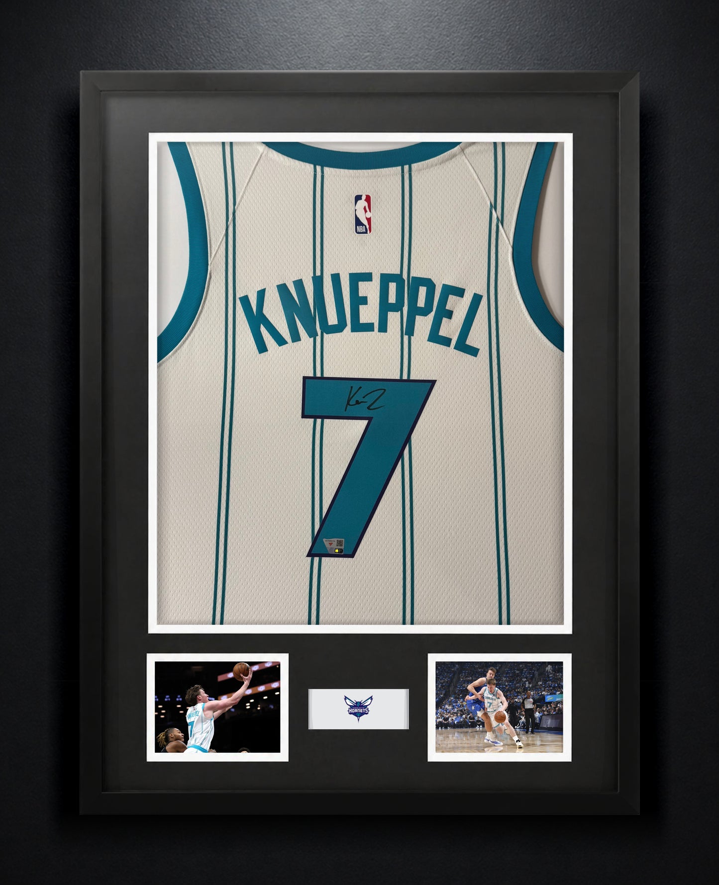 Kon Knueppel Signed Charlotte Hornets Nike Jersey Framed Fanatics COA - Photo of frame