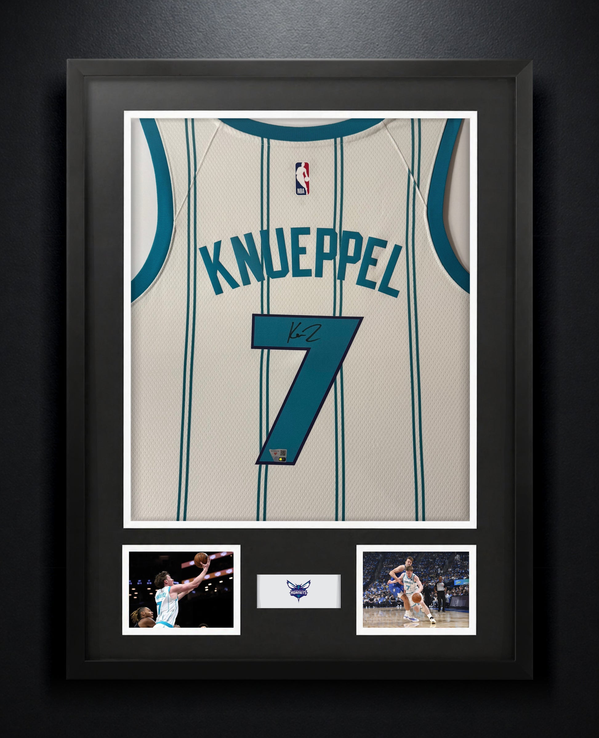 Kon Knueppel Signed Charlotte Hornets Nike Jersey Framed Fanatics COA - Photo of frame