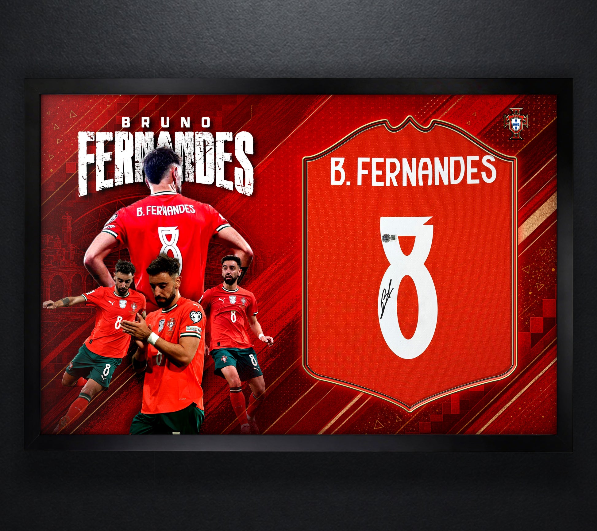 Bruno Fernandes Signed Portugal Puma Jersey Framed Beckett COA - Photo of frame