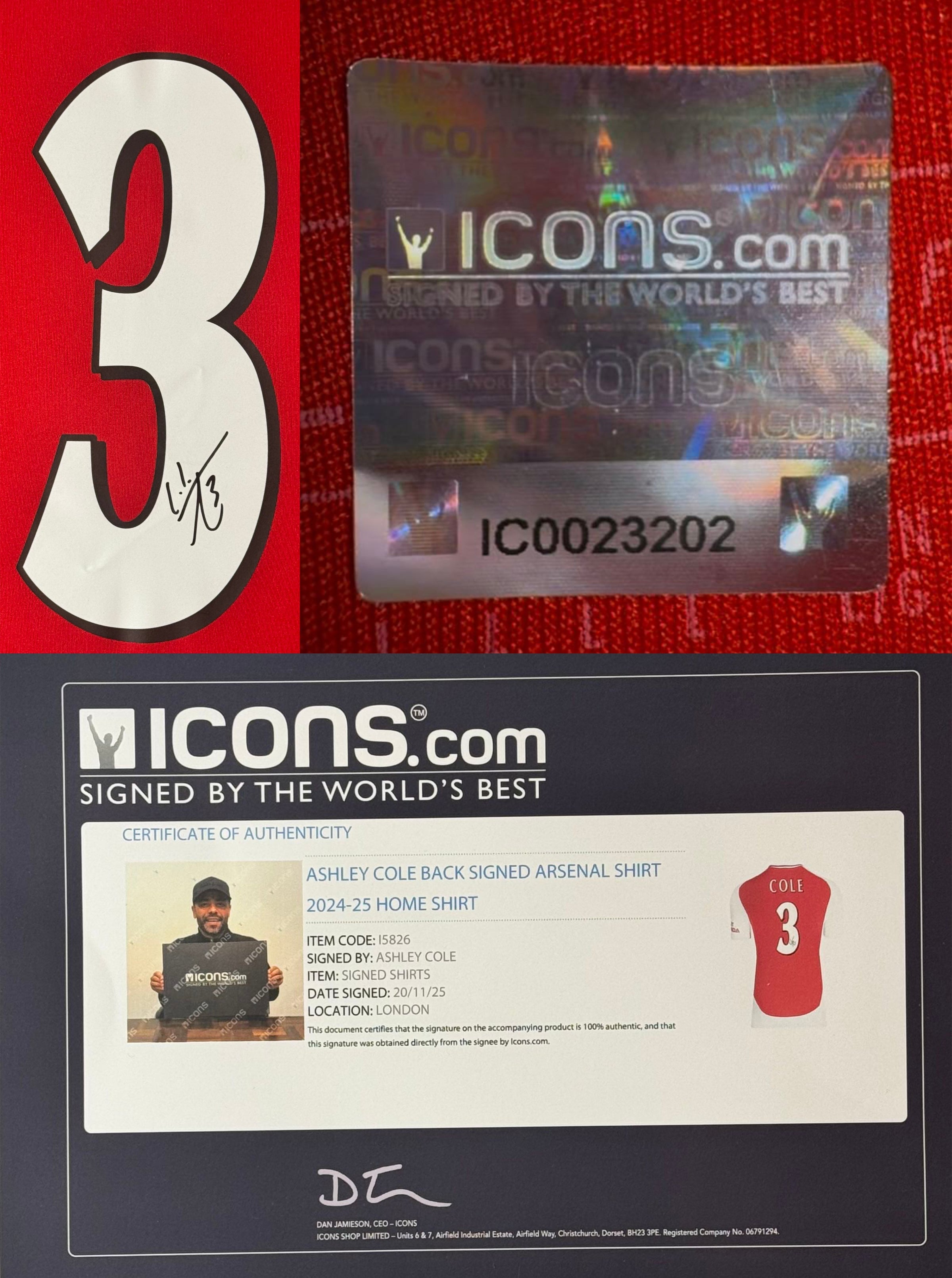 Ashley Cole Signed Arsenal Adidas Jersey Framed Icons COA